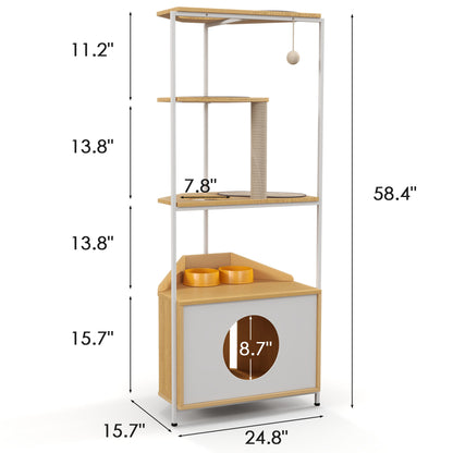 Corner Cat Tree Tower with Scratching Post, Climbing Platforms and Feeding Station