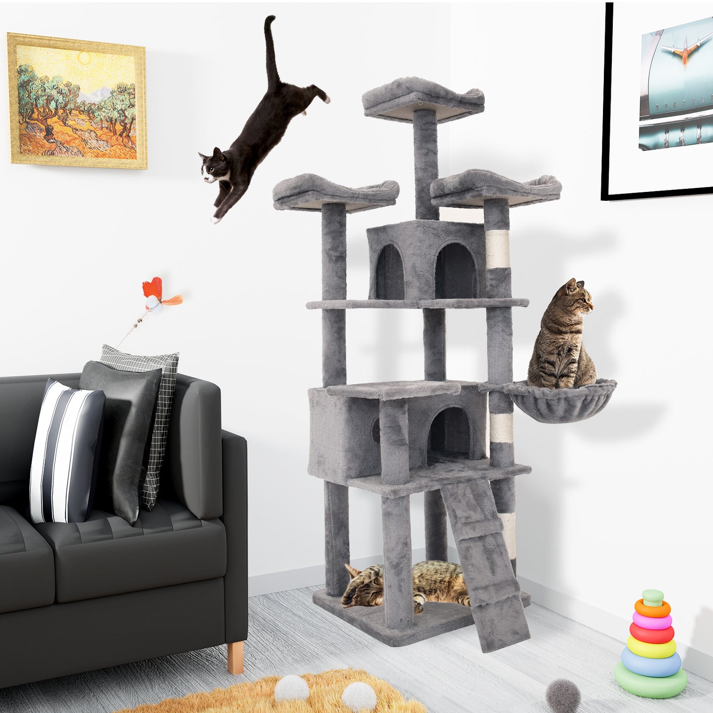 Cozy Multi-Level Cat Tree and Condo with Scratching Posts