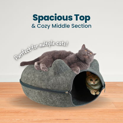 Cozy Cat Cave Donut Tunnel Bed with Cat Ears