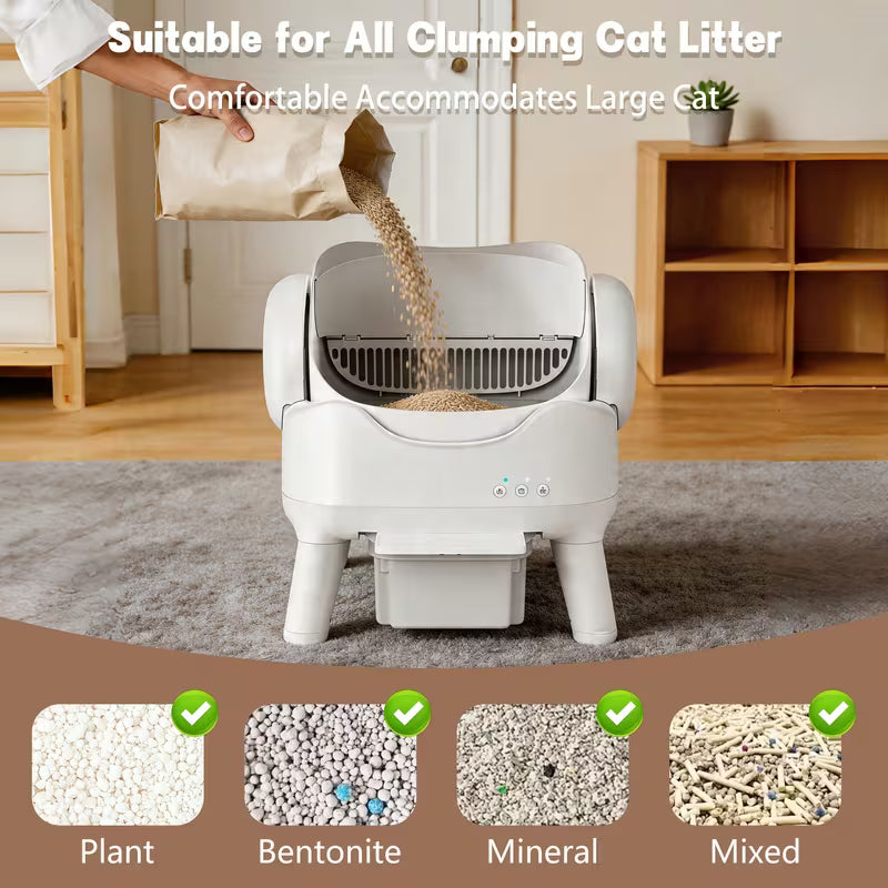 Open-Top Self Cleaning Cat Litter Box, Automatic Cat Litter Box