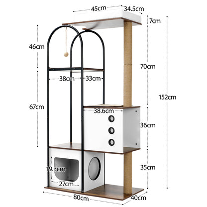 Modern Cat Tree Tower, Multi-Level Cat Condo with 1 Cave, 2 Scratching Posts, & 1 Perch