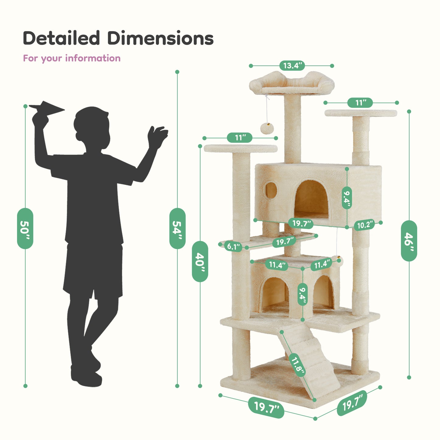 54" Multi-Level Cat Tree with Plush Perches & Cozy Condos