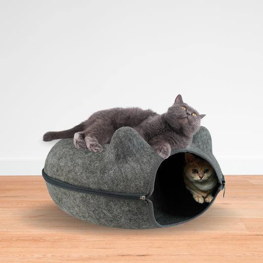 Cozy Cat Cave Donut Tunnel Bed with Cat Ears