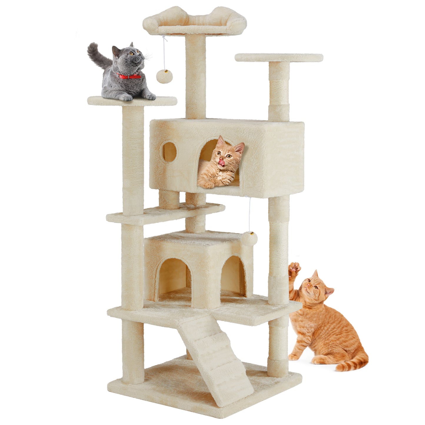 54" Multi-Level Cat Tree with Plush Perches & Cozy Condos