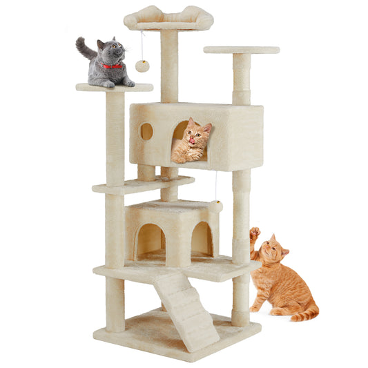 54" Multi-Level Cat Tree with Plush Perches & Cozy Condos