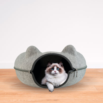 Cozy Cat Cave Donut Tunnel Bed with Cat Ears