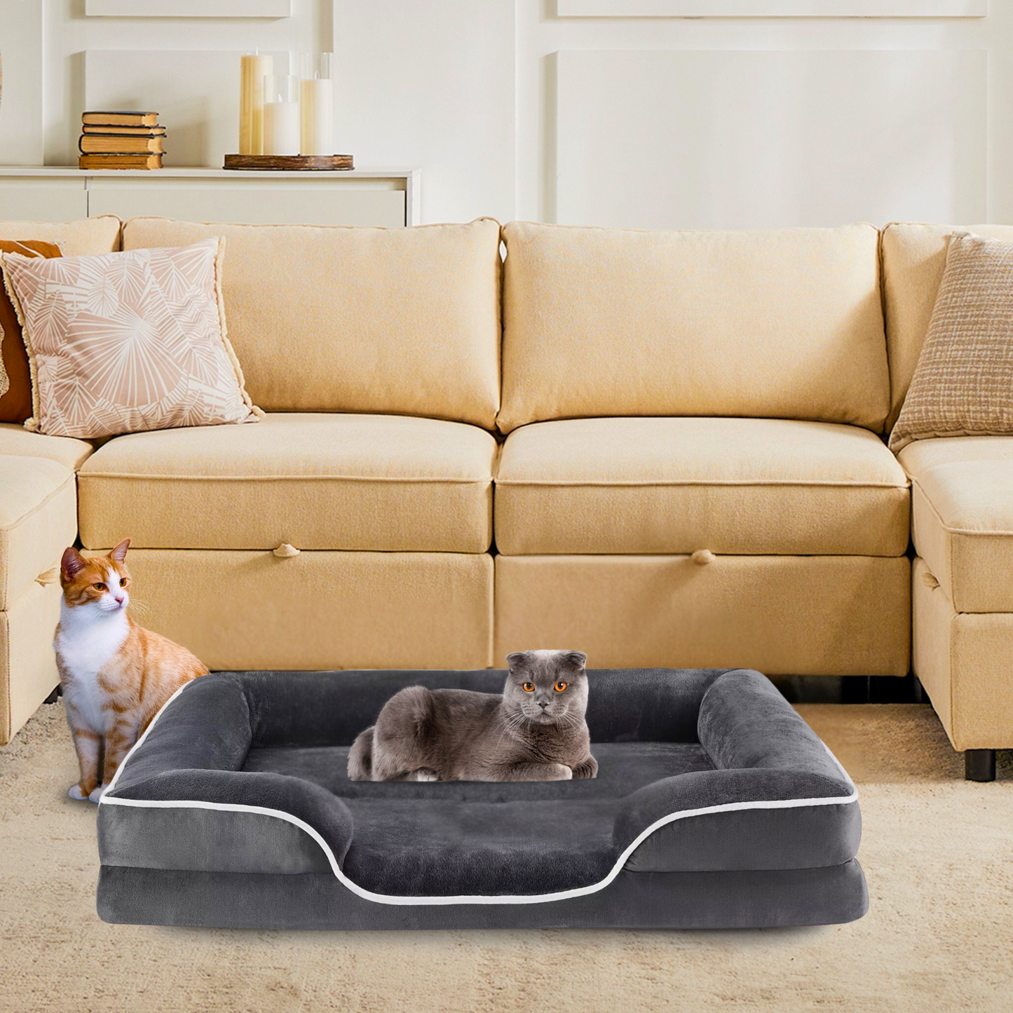 Memory Foam Pet Bed with Washable Cover, Non-Slip Base, and Waterproof Liner