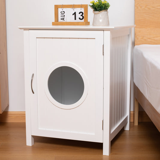 Cat Litter Box Night Stand Enclosure, Hidden Litter Box Table - White