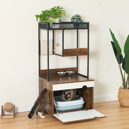 Cat Litter Box Enclosure with Cat Tree Tower