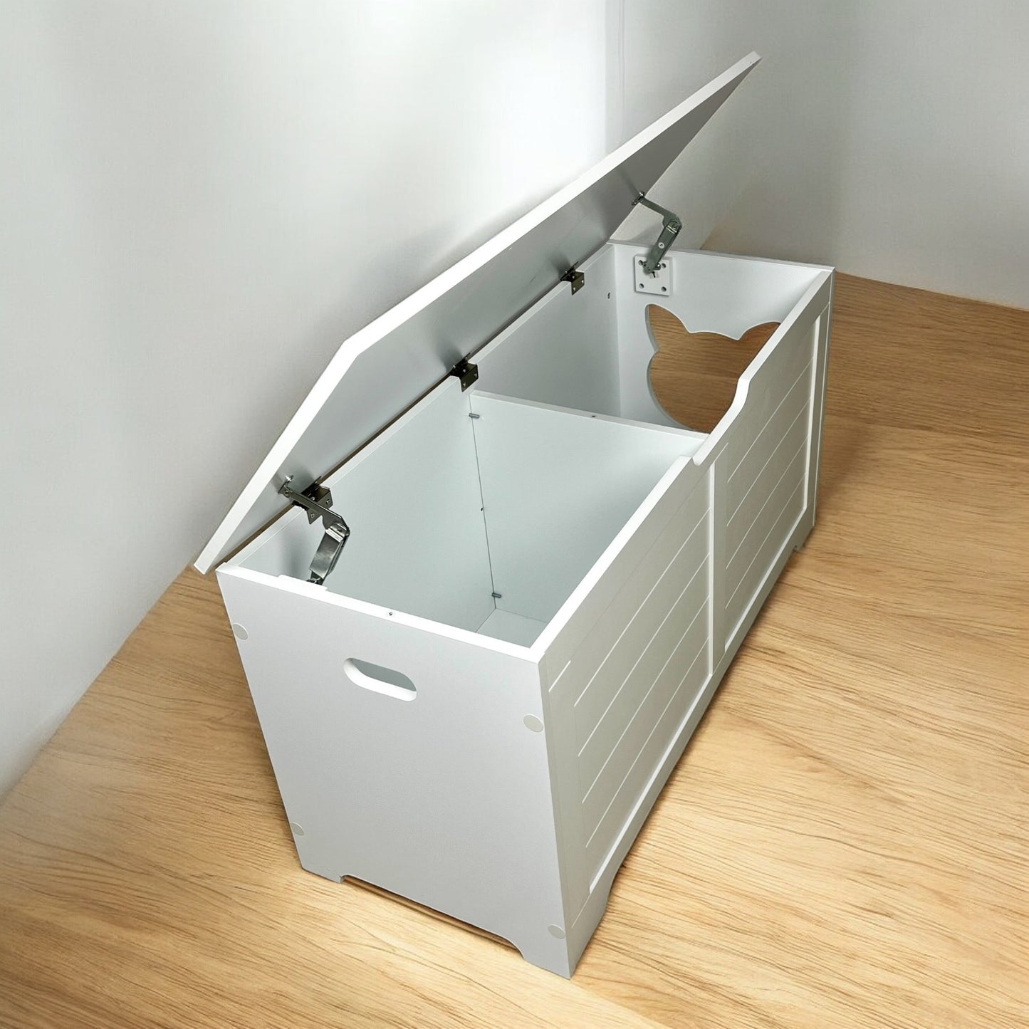 White Cat Litter Box Enclosure with Top Open Design