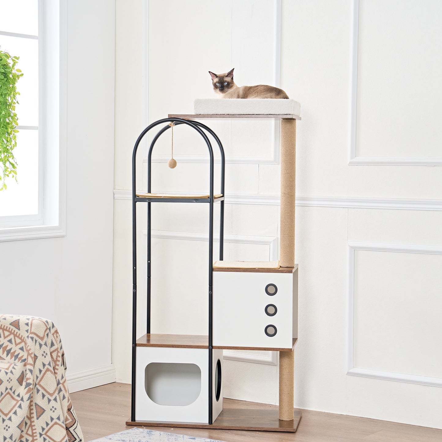 Modern Cat Tree Tower, Multi-Level Cat Condo with 1 Cave, 2 Scratching Posts, & 1 Perch