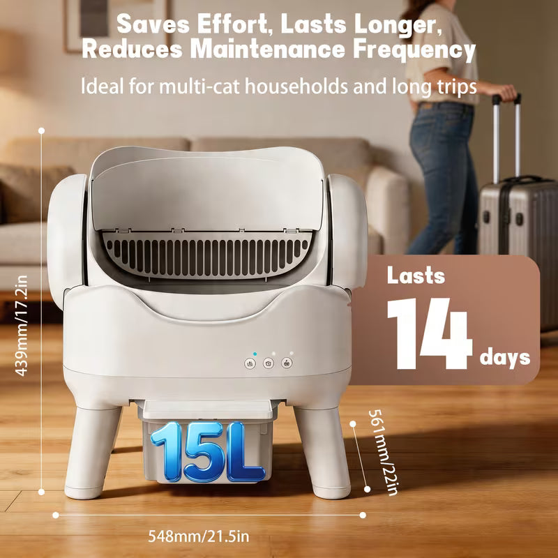 Open-Top Self Cleaning Cat Litter Box, Automatic Cat Litter Box