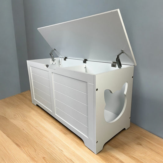 White Cat Litter Box Enclosure with Top Open Design