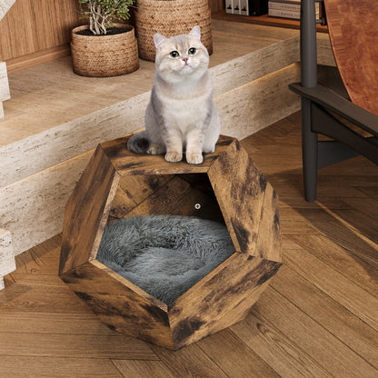 Multi-Purpose Cat Bed, Side Table, Storage & Planter with Antique Wood Finish