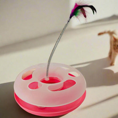 Stimulating Circular Ball Chase Toy with Feather Swatter