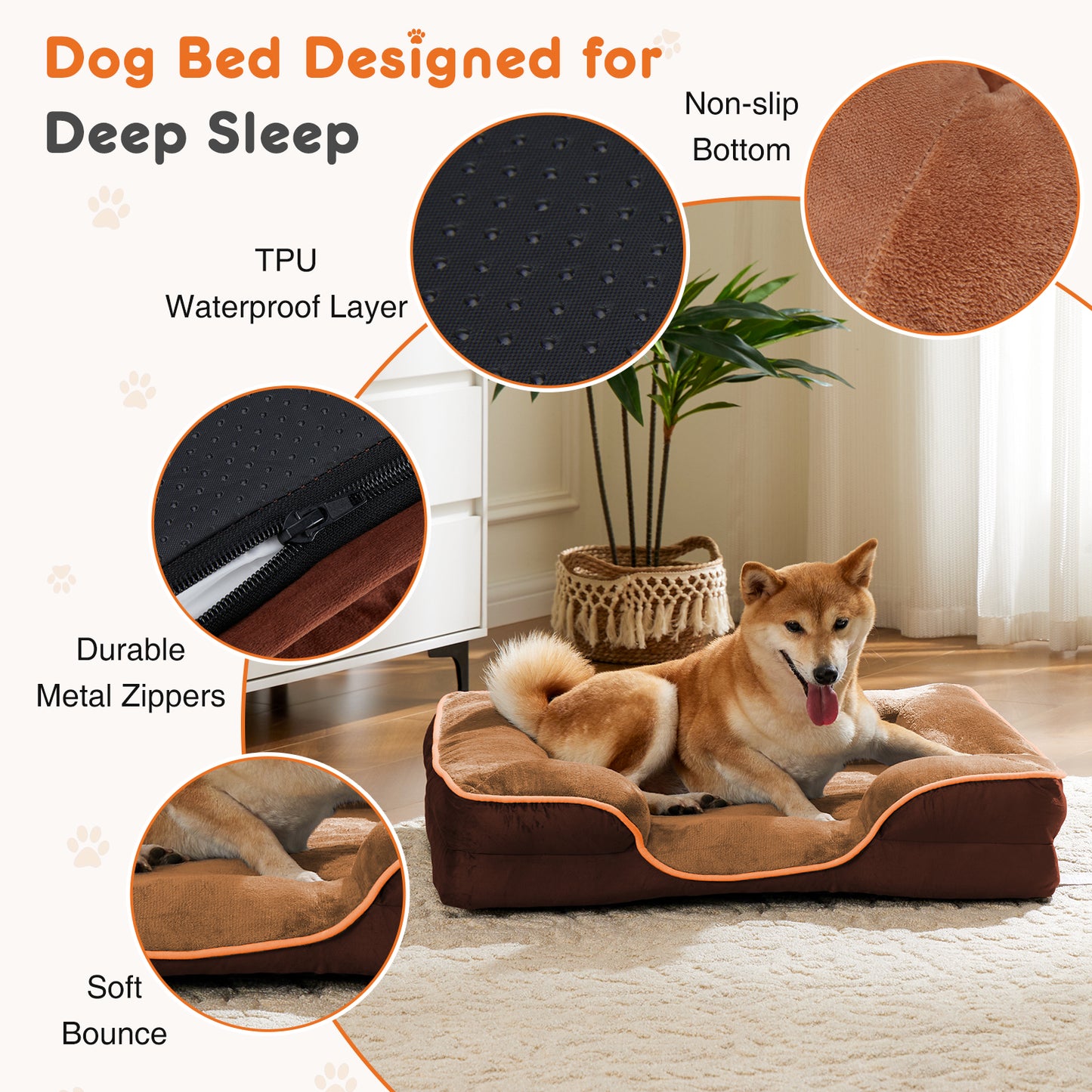 Memory Foam Pet Bed with Washable Cover, Non-Slip Base, and Waterproof Liner