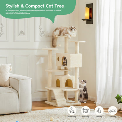 54" Multi-Level Cat Tree with Plush Perches & Cozy Condos