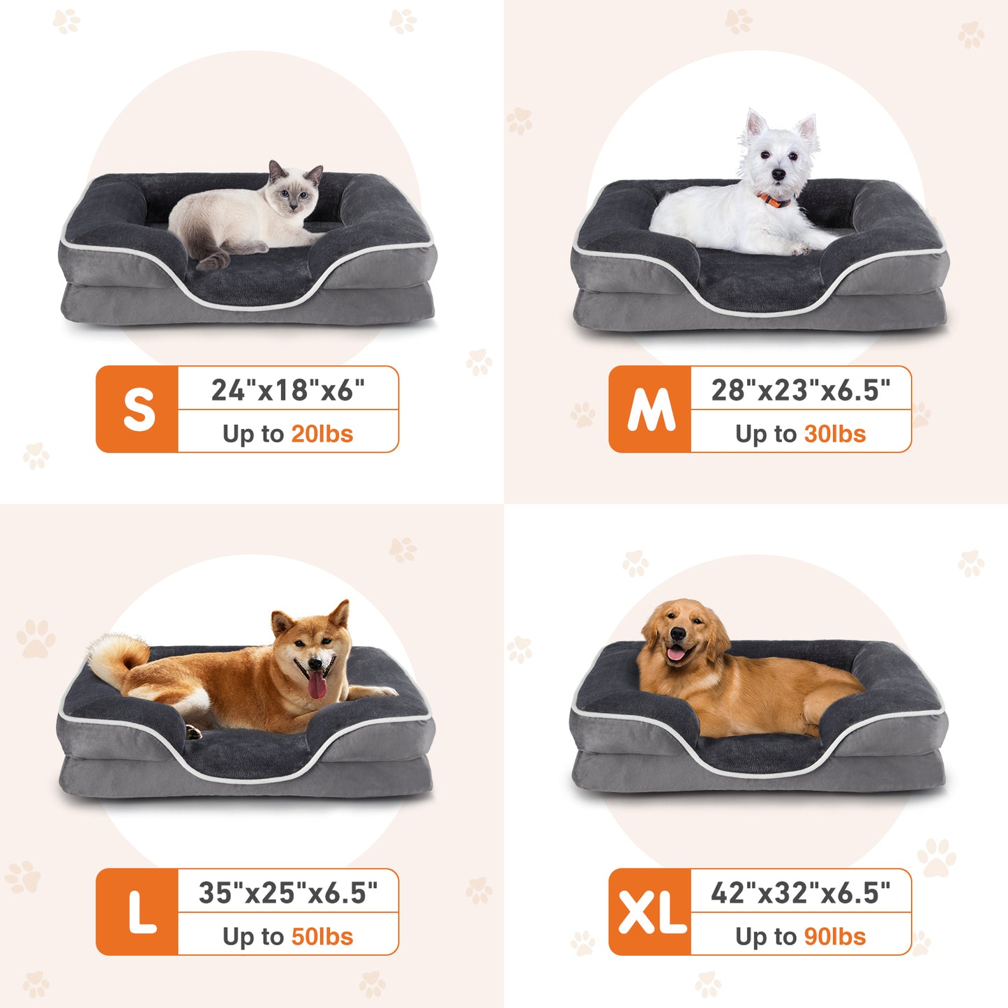 Memory Foam Pet Bed with Washable Cover, Non-Slip Base, and Waterproof Liner