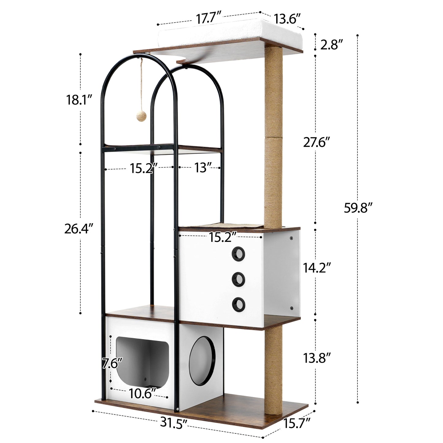 Modern Cat Tree Tower, Multi-Level Cat Condo with 1 Cave, 2 Scratching Posts, & 1 Perch