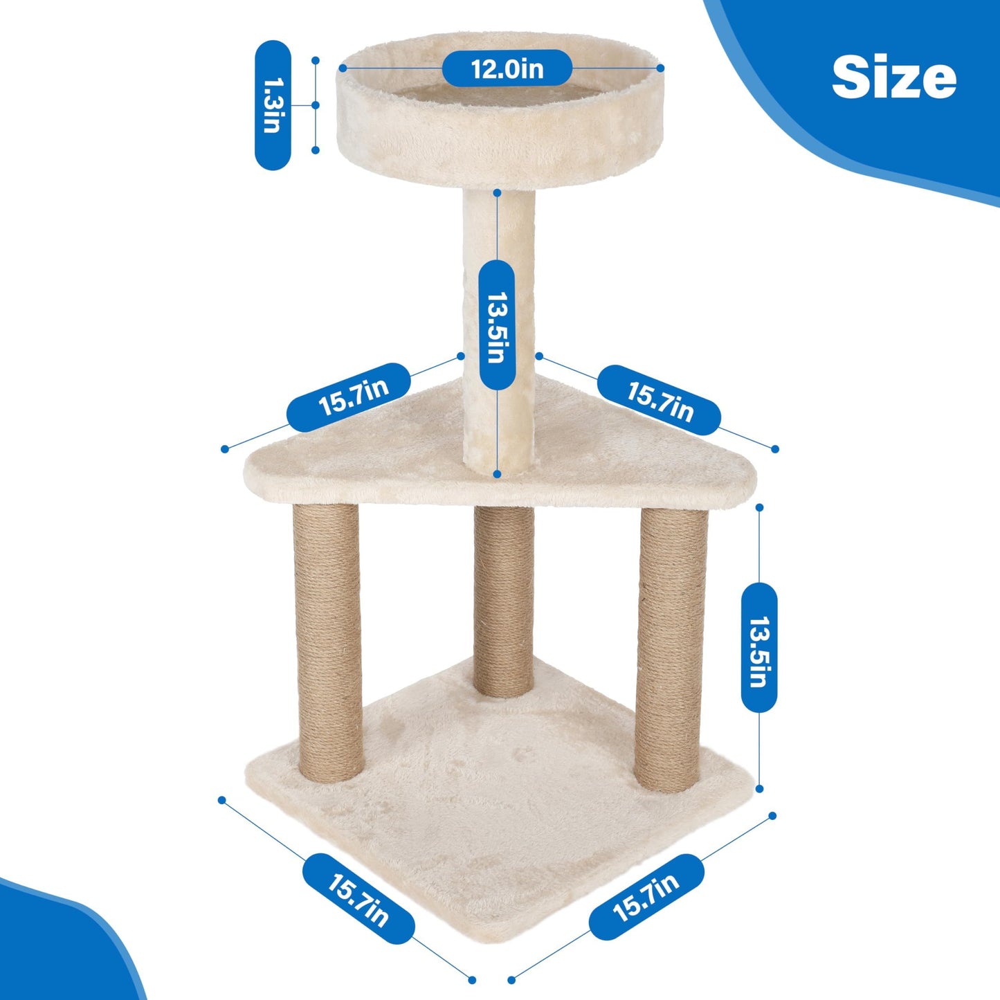 Multi-Level Indoor Cat Tree with Sisal-Wrapped Post, Plush Platforms, & Elegant Beige Finish