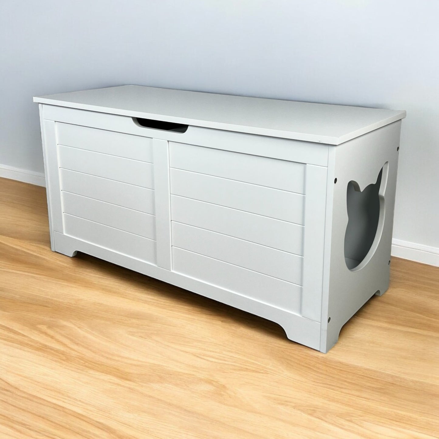 White Cat Litter Box Enclosure with Top Open Design