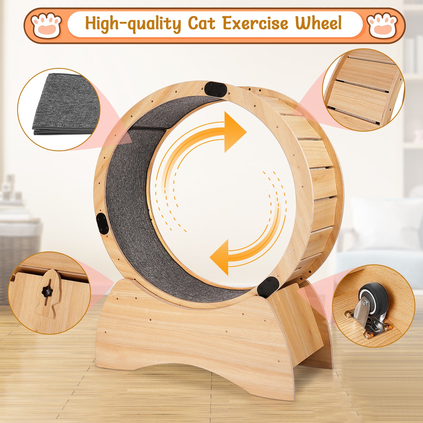 Cat Exercise Wheel – Running, Spinning, and Scratching Fun, Cat Treadmill with Carpeted Runway