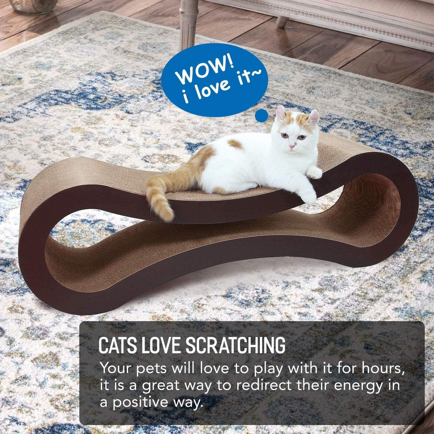 Infinity Shaped Cat Scratcher Bed with Durable Cardboard Scratching Pad