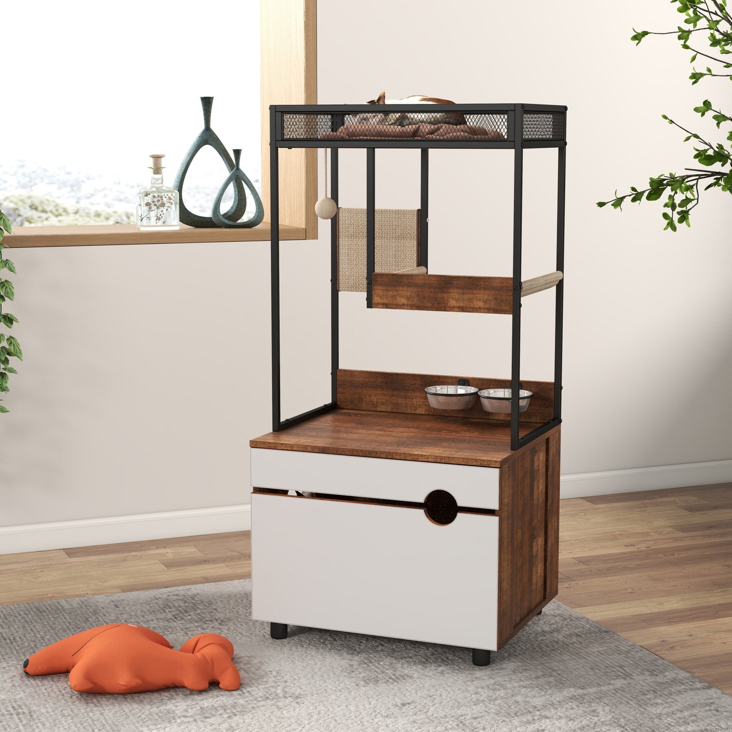 Cat Litter Box Enclosure with Cat Tree Tower