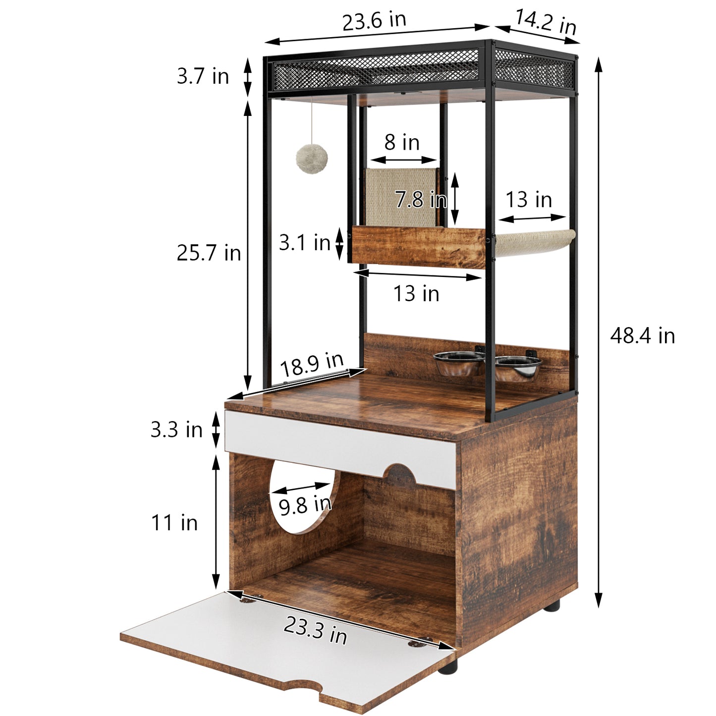 Cat Litter Box Enclosure with Cat Tree Tower